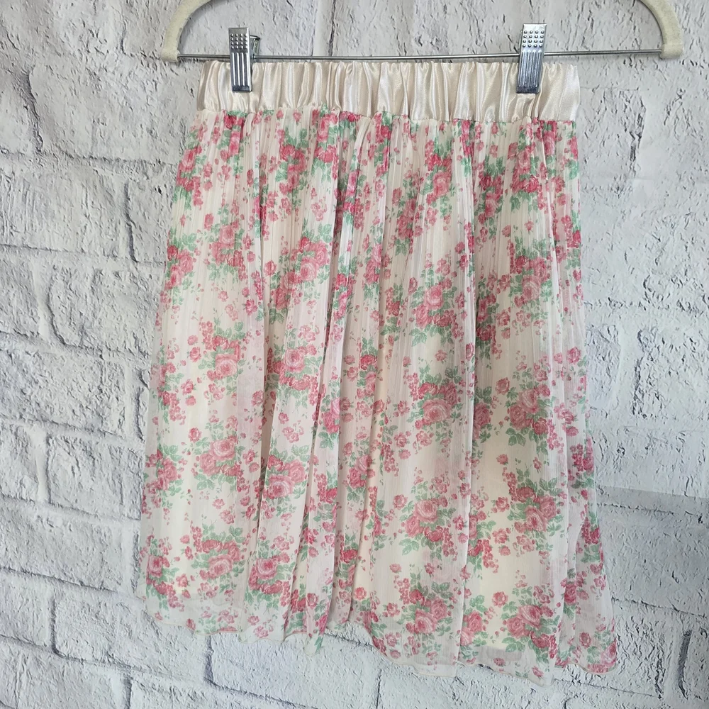Unique Floral Pink Romantic Coquette Pleated Skirt